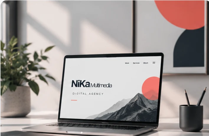 Postazione di lavoro NiKa Multimedia con laptop in un ufficio moderno